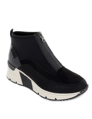 Botin cuña media licra y piel comodo mujer negro