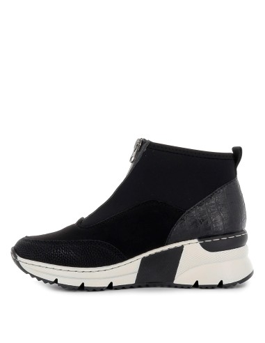 Botin cuña media licra y piel comodo mujer negro