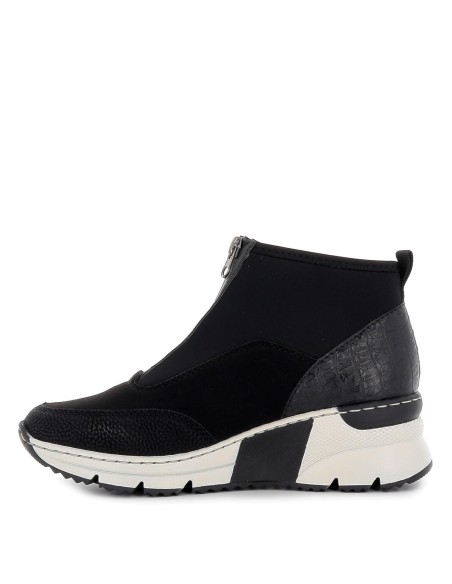 Botin cuña media licra y piel comodo mujer negro