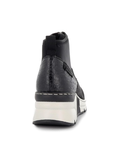 Botin cuña media licra y piel comodo mujer negro