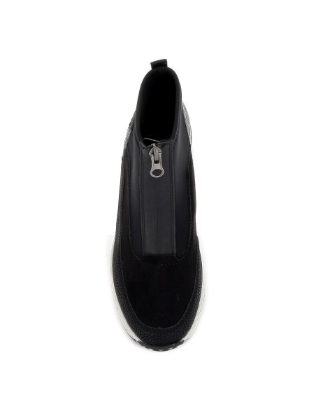 Botin cuña media licra y piel comodo mujer negro