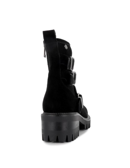 Botín de piel con adornos de hebilla negro