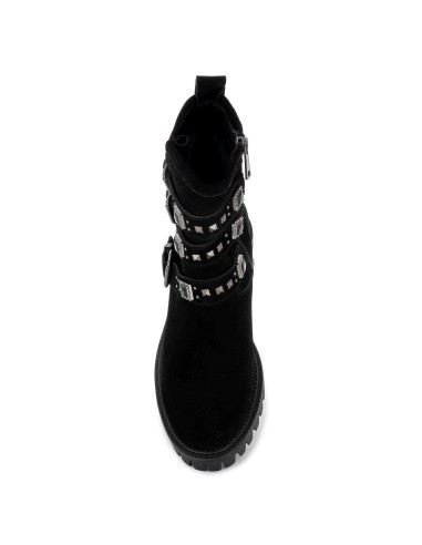 Botín de piel con adornos de hebilla negro