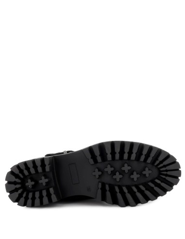 Botín de piel con adornos de hebilla negro