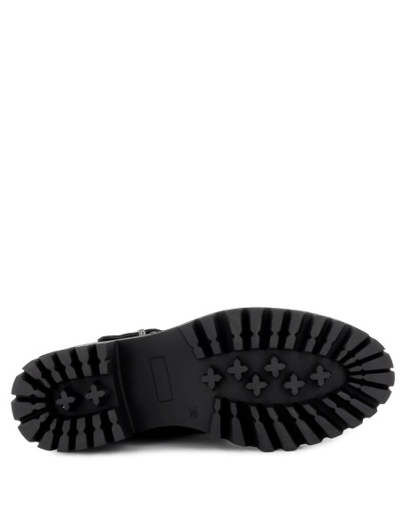 Botín de piel con adornos de hebilla negro