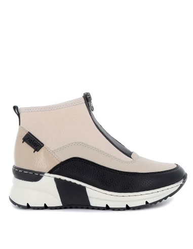 Botin cuña media licra y piel comodo mujer bicolor ByN