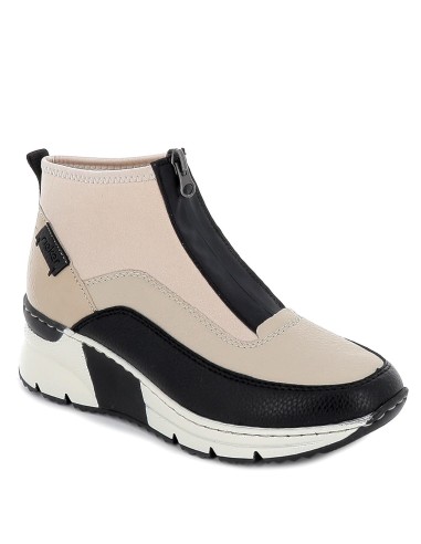 Botin cuña media licra y piel comodo mujer bicolor ByN