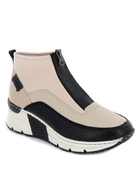 Botin cuña media licra y piel comodo mujer bicolor ByN