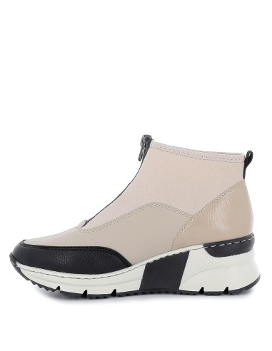 Botin cuña media licra y piel comodo mujer bicolor ByN