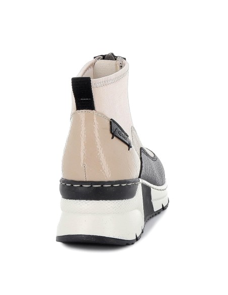 Botin cuña media licra y piel comodo mujer bicolor ByN