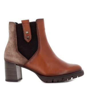 Botín elástico tacón piel marrón Marrones