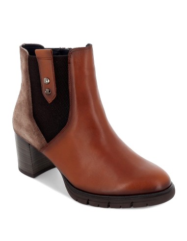 Botín elástico tacón piel marrón Marrones