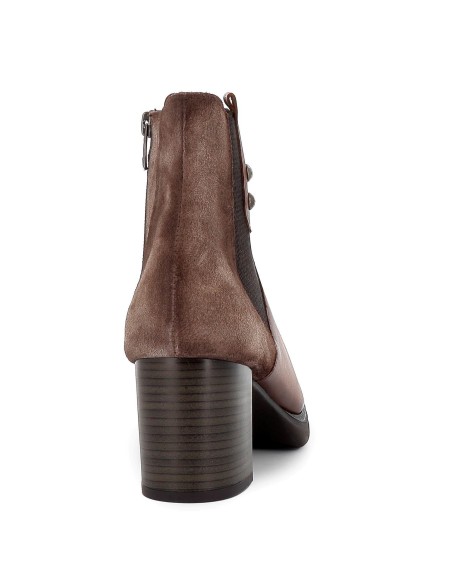 Botín elástico tacón piel marrón Marrones