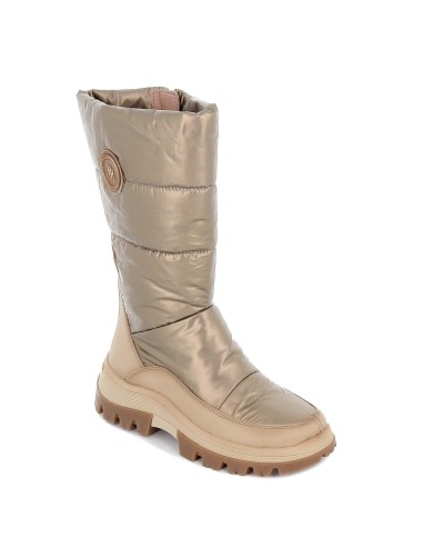 Bota tres cuartos acolchada dorada piso block cremallera piel combinada