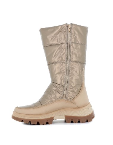 Bota tres cuartos acolchada dorada piso block cremallera piel combinada