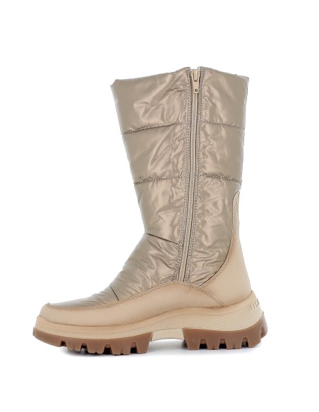 Bota tres cuartos acolchada dorada piso block cremallera piel combinada