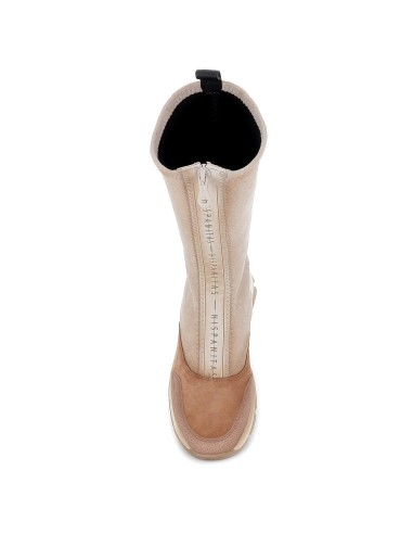 Bota alta deportiva cremallera central piel combinada beige