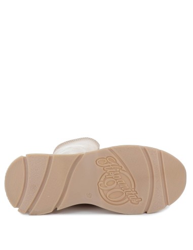 Bota alta deportiva cremallera central piel combinada beige