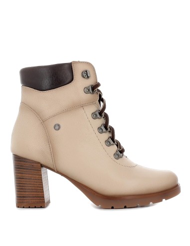 Bota baja piel taupe tacón mujer Marrones