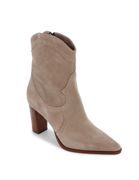 Botín serraje caramelo pespuntes tacón mujer