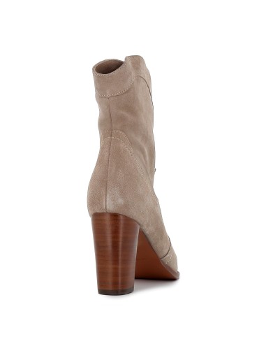 Botín serraje caramelo pespuntes tacón mujer