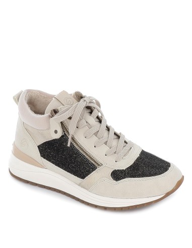 Zapatilla casual cremallera y cordones cuña mujer