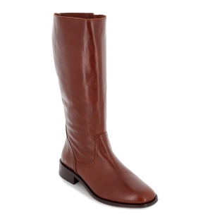 Bota plana de piel serraje taupe de mujer Marrones 2