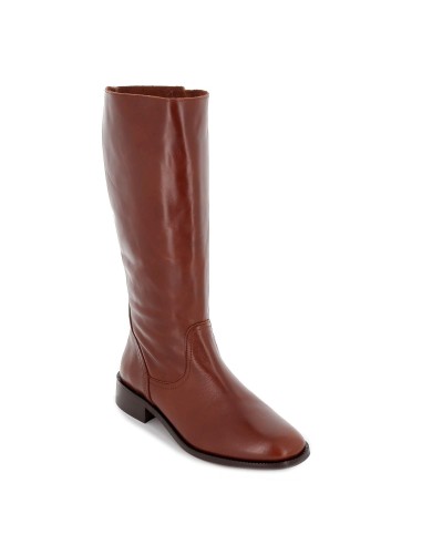 Bota plana de piel serraje taupe de mujer Marrones