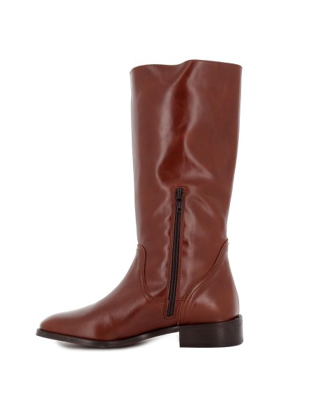 Bota plana de piel serraje taupe de mujer Marrones