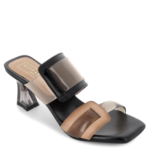 Sandalia vinilo con tacón para mujer negro y beige Negro 2