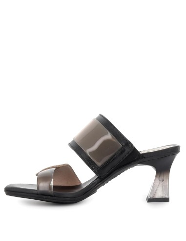 Sandalia vinilo con tacón para mujer negro y beige Negro