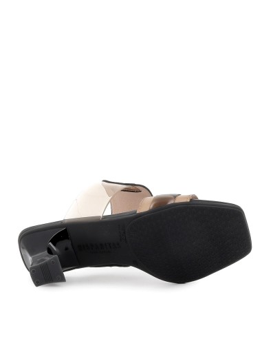 Sandalia vinilo con tacón para mujer negro y beige Negro