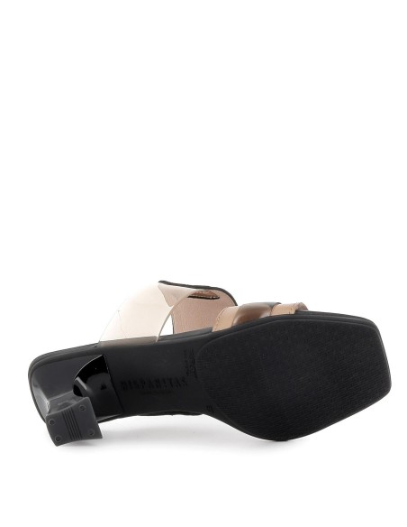 Sandalia vinilo con tacón para mujer negro y beige Negro