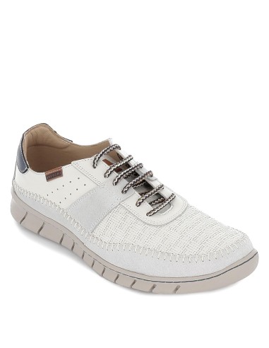 Zapato cordon casual piel combinada blanca hombre