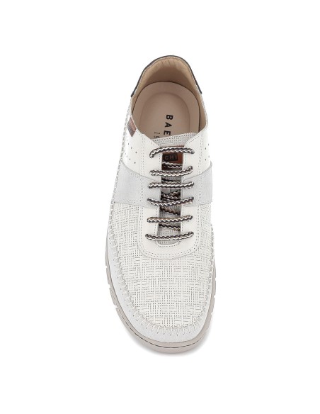 Zapato cordon casual piel combinada blanca hombre