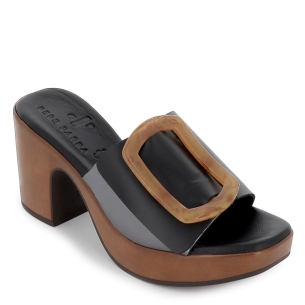 Sandalia tacon piel negra combinado mujer Negro 2