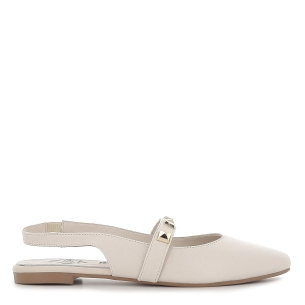 Manoletina plana destalonada piel tachas blanca mujer Blanco