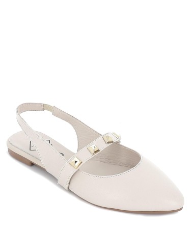 Manoletina plana destalonada piel tachas blanca mujer Blanco