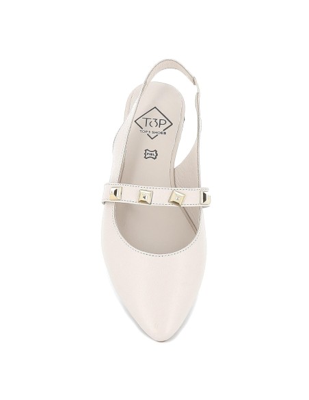 Manoletina plana destalonada piel tachas blanca mujer Blanco