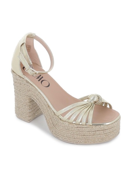 Sandalia nudo piel hebilla de cuña alta y yute ecológico dorado