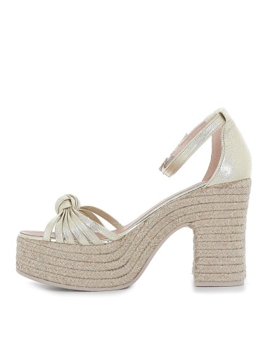 Sandalia nudo piel hebilla de cuña alta y yute ecológico dorado