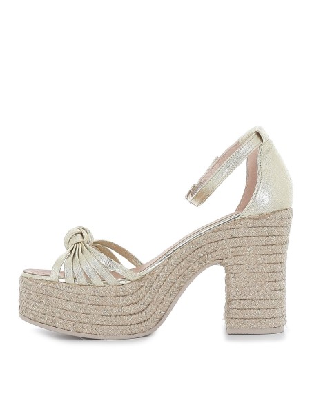 Sandalia nudo piel hebilla de cuña alta y yute ecológico dorado