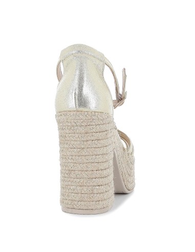 Sandalia nudo piel hebilla de cuña alta y yute ecológico dorado