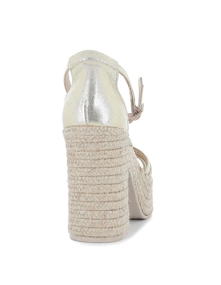 Sandalia nudo piel hebilla de cuña alta y yute ecológico dorado