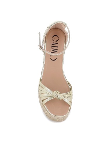 Sandalia nudo piel hebilla de cuña alta y yute ecológico dorado