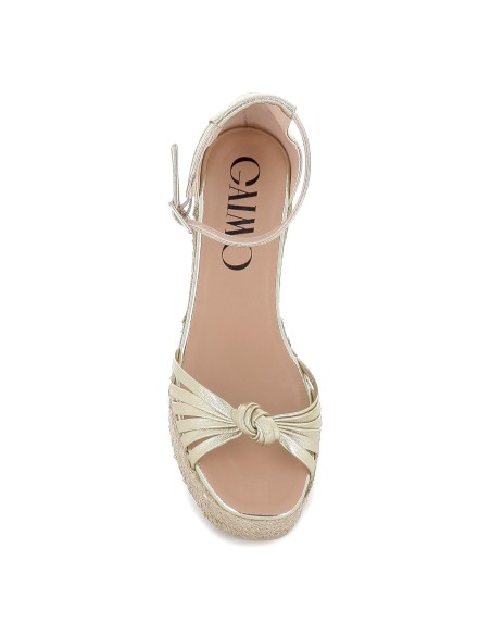 Sandalia nudo piel hebilla de cuña alta y yute ecológico dorado