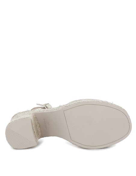 Sandalia nudo piel hebilla de cuña alta y yute ecológico dorado