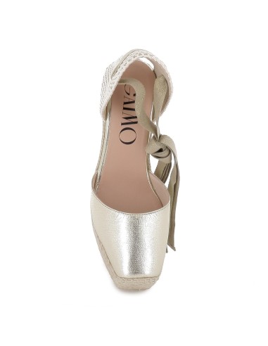 Alpargata de cuña alta de yute ecológico y plataforma piel dorado