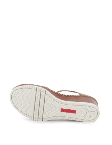 Sandalia plataforma cuña calados de piel camel para mujer