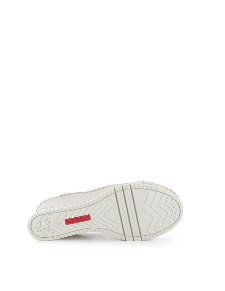 Sandalia plataforma cuña tiras de piel perforada blanca mujer